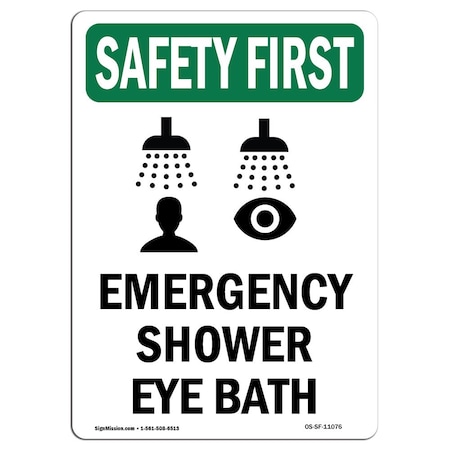 Signmission OSHA, 7" Height, Decal, 7" x 5", Portrait, Emergency Shower Eye Bath With Symbol, Made in USA OS-SF-D-57-V-11076